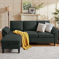 79 Convertible Sectional Sofa Modern Linen Small L Shaped Couch with Reversible Chaise and Storage Ottoman 3-Seat Sofa Couches for Living Room Office Apartment Black