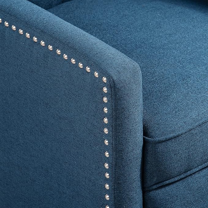 Fabric Wingback Recliner Chair for Adults Blue Accent Chair Living Room Upholstered Mid-Century Modern Recliner Tufted Armchair Reclining Reading Arm Chair 27 Wide