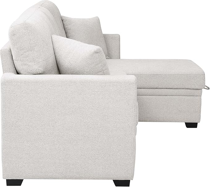 Convertible Sleeper Sofa Bed with Pull Out Couch L Shaped Couch with Chaise Storage Small Sectional Couches for Living Room Apartment | Linen Fabric | 76.5 | Beige