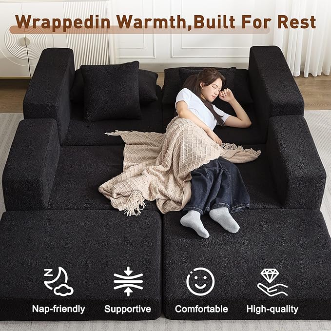 80'' Modular Sectional Couch with L-Shape Chaise Modern Boneless Loveseat Cloud Couch for Living Room Sofa Bed with Deep Seat No Assembly Sleeper Sofa for Living room Apartment and Bedroom