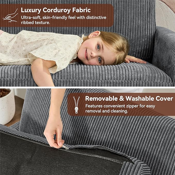 Vipbear 68 Loveseat Sofa - Dark Grey Comfy Corduroy with Spring Cushion Solid Wood Frame Modern Deep Seat Bedroom &amp Living Room Office Small Couch