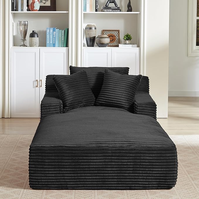 KEIKI 78.7 Corduroy Chaise Lounge Chair Indoor Oversized Cloud Couch with 3 Pillows No Assembly Deep Seat Sleeper Sofa for Home Office &amp Creative Spaces