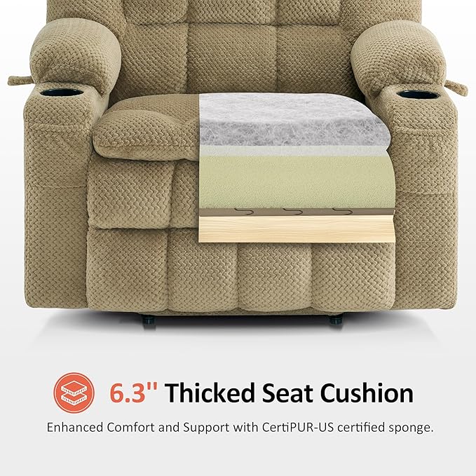MCombo Dual Motor Power Lift Recliner Chair for Elderly Lay Flat Lift Chair with Heat and Massage Extra Wide Lift Recliner for Big People Cup Holders Fabric R7897 (Medium-Wide Beige)