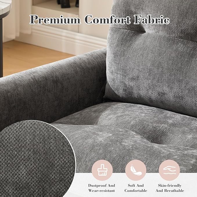 Swivel Accent Chairs for Living Room 36.2 Comfy Swivel Chair with Solid Metal Base Single Sofa with Pillows &amp Side Pockets (Gray)