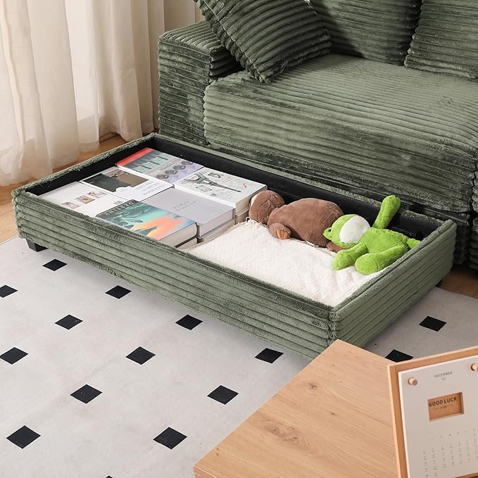 108.6 Corduroy Modular Sectional Sofa with Ottoman &amp Storage Modern Deep-Seat L-Shaped Sectional with 8 Pillows Cloud-Like Couch for Living Room Office &amp Apartment Green