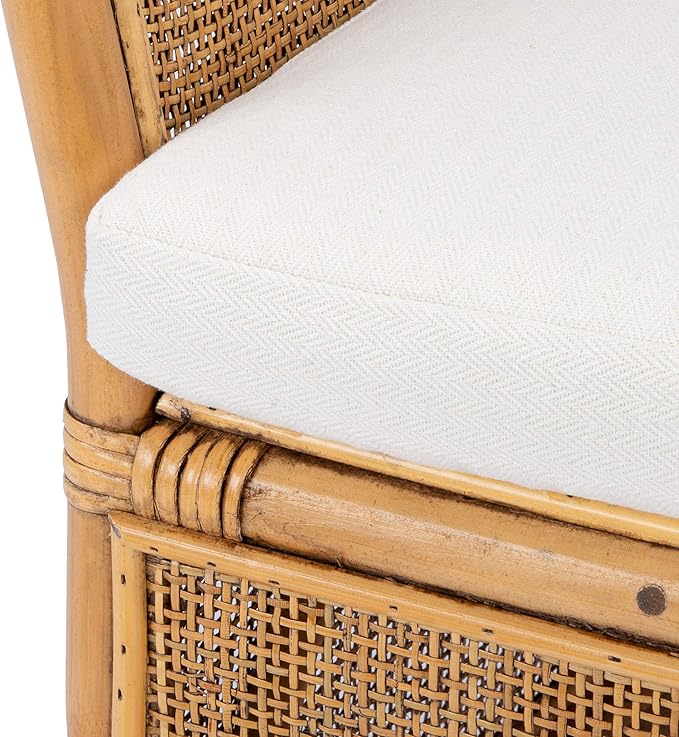 SAFAVIEH Home Collection Jessica Honey Brown Wash Rattan Accent Chair with White Cushion