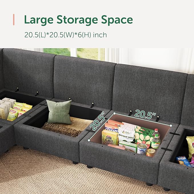 HONBAY Ottoman Module for Modular Sectional Sofa Couth Storage Ottoman Ottoman Bench for Living Room - Snowflake Velvet Grey