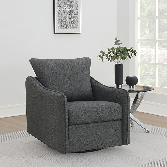 Coaster Home Furnishings - Madia - Upholstered Accent Chair with Sloped Arms 360-Degree Swivel Base and Padded Cushion - Living Room - Charcoal - 903393