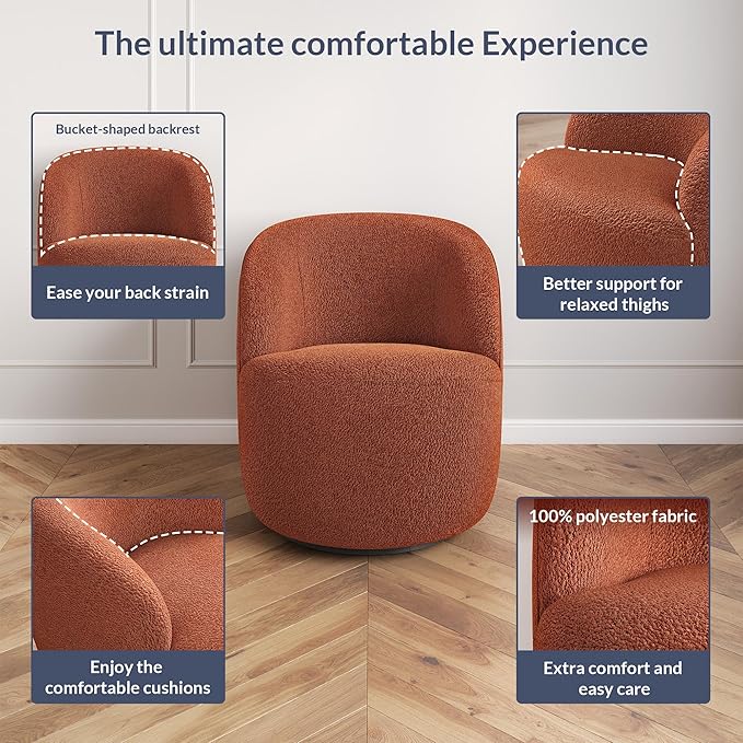 BELLEZE Swivel Barrel Chair Velvet Modern Round Swivel Accent Chair 360° Upholstered Swivel Single Sofa Armchair Comfy Swivel Accent Chair for Living Room Bedroom - Slate (Brick)