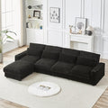 Yoglad 128'' L Shaped Modular Sectional Sofa Cozy Oversized Corduroy Couch with Cup Holders and Charging Port 4-Seater Sofa with Ottoman for Livingroom Apartment Office (Black)