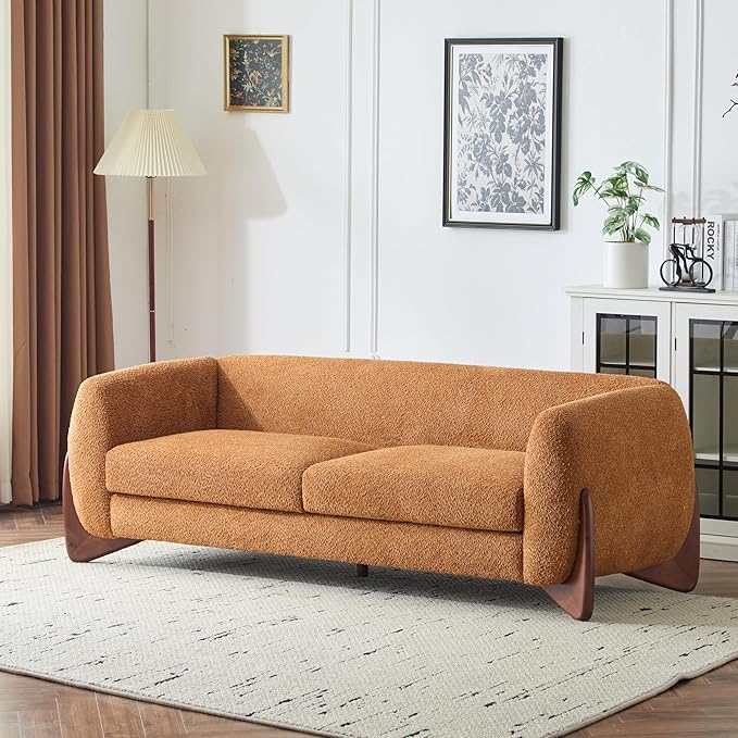 Christopher Knight Home Almab 82 Inches Sofa Couch Cozy Boucle Upholstered 3-Seater Sofa Wood Frame Couch Comfy Couches for Living Room and Office Modern Sofa Caramel Brown