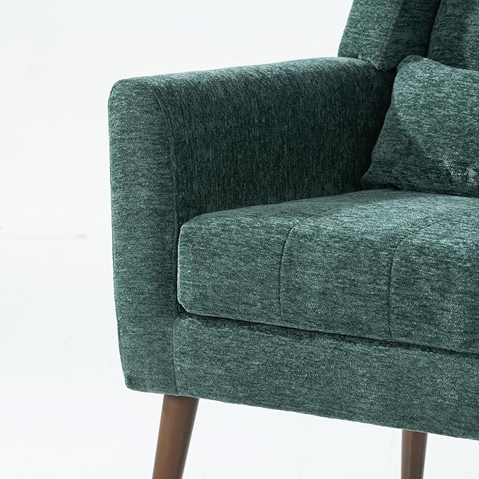 Modern Accent Chair Chenille Upholstered Arm Chair with Pillow Comfy Soft Padded Chair Fabric Single Sofa Chair Reading Accent Chair for Living Room Bedroom Teal