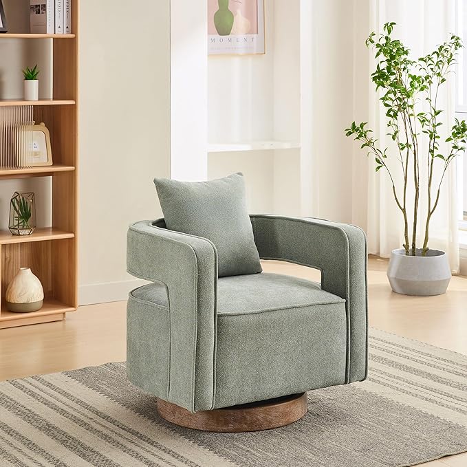 29.1 W Swivel Accent Chair with Open Back Modern Comfy Sofa Chair with Rubberwood Base 360 Degree Comfy Lounge Reading Armchair for Living Room Bedroom Nursery Office or Club (Pale Green)