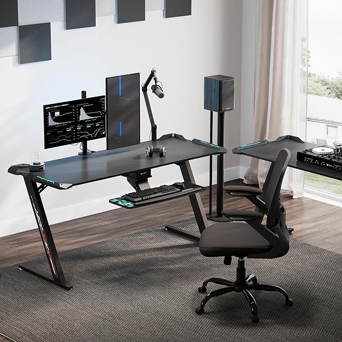 EUREKA ERGONOMIC Gaming Desk with Led Lights RGB Gaming Table60 Inch Computer Desk Home Office Desk Large Table for Study pc Desk with Mouse Pad z60 Gamer Desk