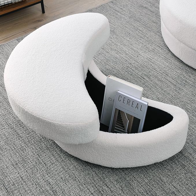 Oversized Swivel Accent Round Chair Modern Upholstered Sofa with Pillows Cozy Leisure Chair for Living Room Bedroom Home Office Club (Teddy Ivory)