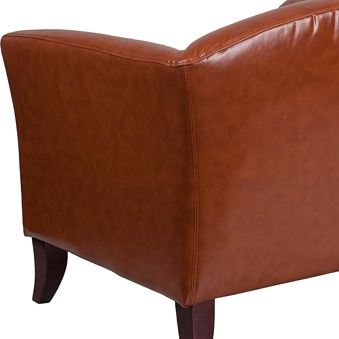 EMMA + OLIVER Cognac LeatherSoft Loveseat with Cherry Wood Feet