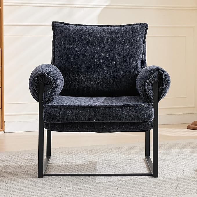 YITAI Modern Fabric Accent Chair with Adjustable Backrest for Living Room Comfy Reclining Chair for Lounge for Reading Upholstered Chair with Metal Legs1PC(Dark Blue)