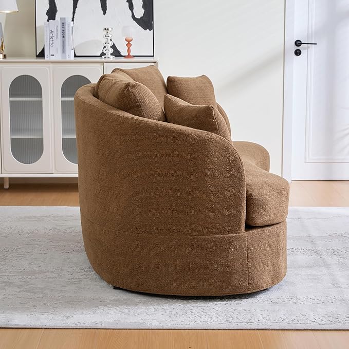 KEIKI 74” Curved Loveseat Sofa Curved Couches with 4 Removable Cushions Modern Luxury Plush Chenille Extra-Deep Seat Sofa for Small Spaces Living Rooms Bedroom Brown