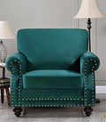 Lotus Mid Century Modern Velvet Upholstered Living Room Rolled Arms Chair Pine Green