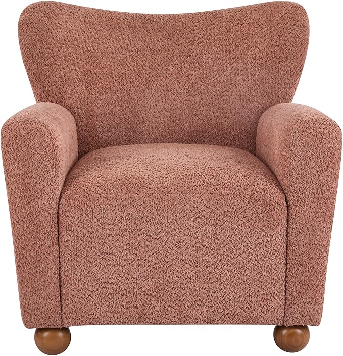 Christopher Knight Home Lindy Wingback Accent Chair Upholstered Armchair with Rounded Wooden Legs Curved Backrest Single Sofa Soft Cushion Seating Comfy Lounge Chair for Living Room Dusty Coral