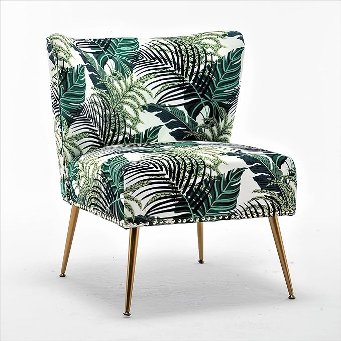 Thia Armless Accent Chair for Living Room Elegant Seat with Nailhead Trim Gold Metal Legs and Comfortable Curved Back 28 D x 25 W x 29.5 H 01 Floral Print