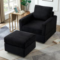 Aoiy &amp Wifon Accent Chair with Ottoman Upholstered Reading Chair with Ottoman Comfy Armchair with Wooden Legs Corduroy Black