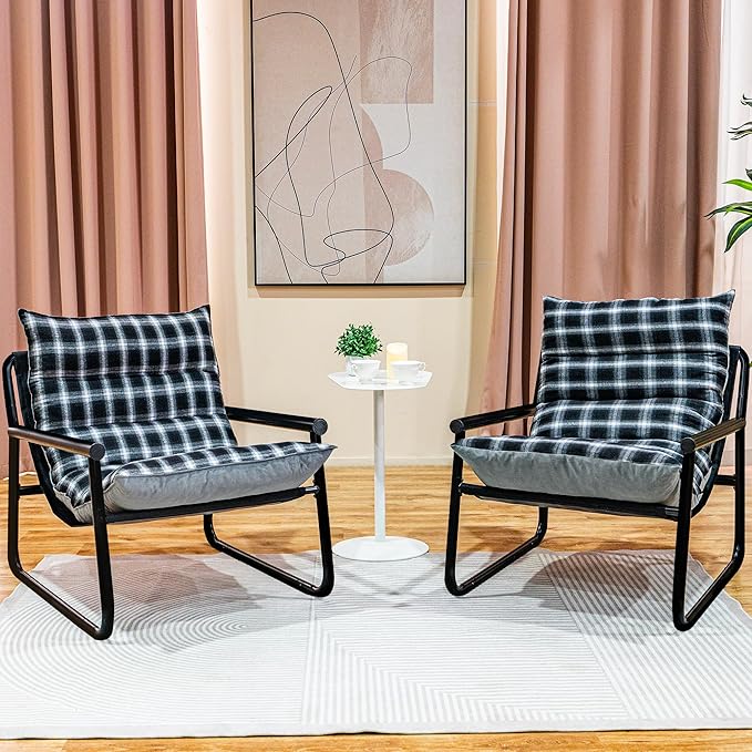Accent Chair with Arms Living Room Chair with Cushion Comfy Chairs Padded Patio Leisure Lounge Chair Sturdy Comfy for Reading Nook &amp Bedroom 200Lbs Capacity(Black 2)