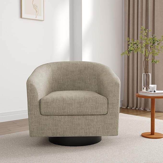 Lumibee Swivel Accent Barrel Chairs Upholstered Comfy Swivel Round Barrel Chair 360° Rotation Single Sofa Club Armchair for Living Room Reading Room Bedroom Light Brown