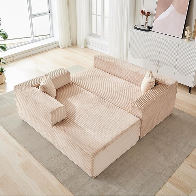 110 Inch Modular Sectional Cloud Couch with ChaiseOversized Deep Seat Sofa in CorduroyBoneless L Shaped Boneless Floor Couch Vacuum Pack for Easy ShippingNo Assembly for Living Room BedroomBeige
