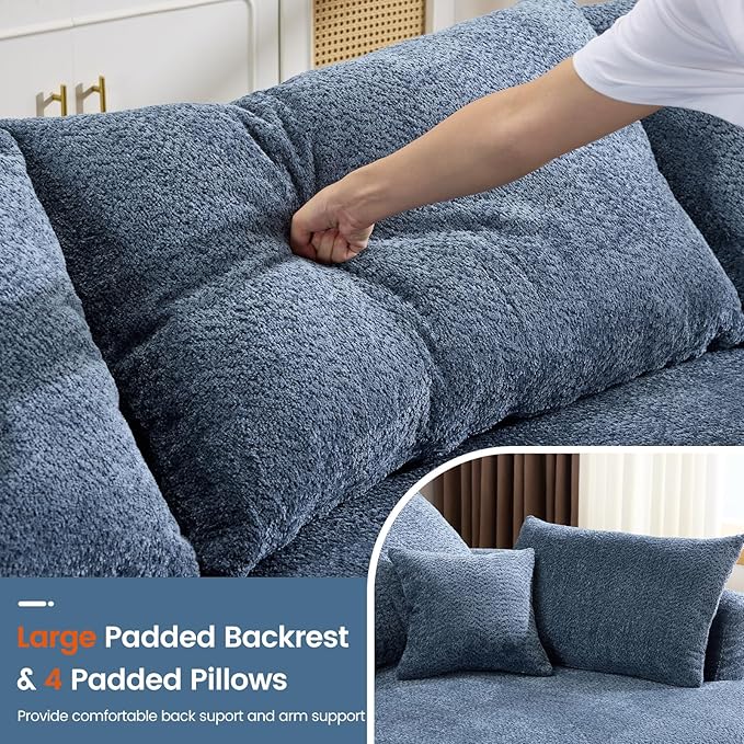 126” Oversized Curved Sectional Sofa L Shaped Chenille Boneless Couch with Deep Seat &amp 7 Pillows for Living Room Bedroom No Assembly Required (Blue)
