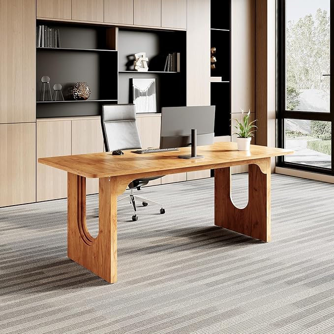 LITTLE TREE 70.8-Inch Home Office Desk White Computer Desk with Storage Study Writing Work Desk for Home Office Spacious Modern Simple Desk Brown