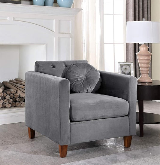Persaud Living Room Chair with Classic Chesterfield Velvet Upholstery Ideal for Home Apartment and Office Chair Silverish Grey