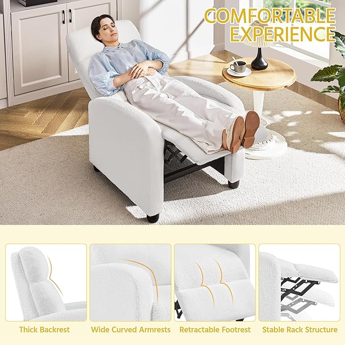 Yaheetech 2-Seat Boucle Pushback Recliner Chair Living Room Chair with Thick Seat Cushion and Backrest Reclining Chair for Living Room White