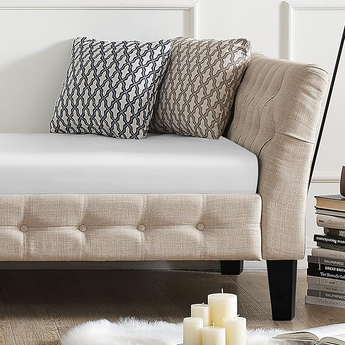 Rosevera Roche Upholstered D11 Button Tufted Fine Polyester Easy aseemble with Wooden Legs Twin Size Daybed Sleeper Couch for Living Room Bedroom Beige