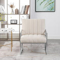 Generic Velvet Vertical Stripe Armchair Gold Metal Frame Accent Chair Suitable for Living Room BedroomBeige