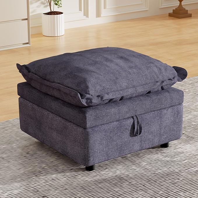 Storage Ottoman Module for Modular Sectional Sofa Living Room Coffee Table Ottoman Footrest for Convertible Sectional Couch DIY Combination Grey Chenille
