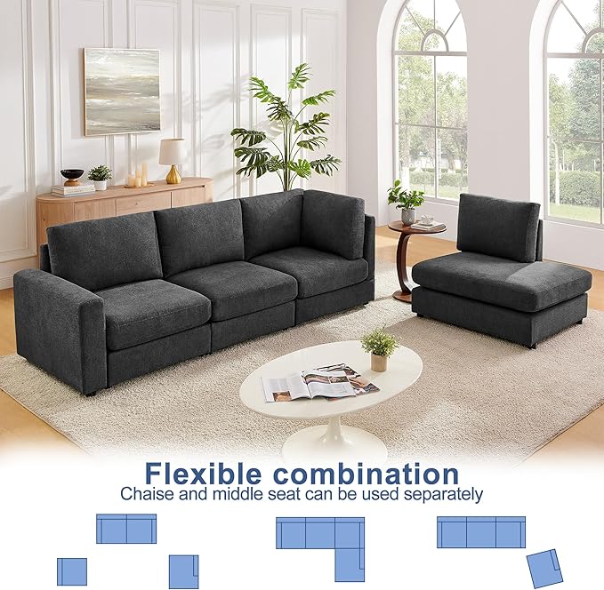 100 L Shaped Couch with Chaise Sectional Couches for Living Room Modern Modular Sofa with Upholstered Couches with Chenille Fabric Couchs Deep Seat Sectional Couch (Gray 100)