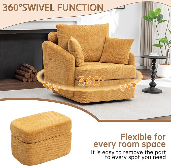 39''W Oversized Accent Chair with OttomanComfy Swivel Lounge Reading Chairs for Living RoomBedroom (Chenille Orange)