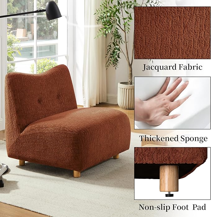 Art Leon Modern Accent Chair - Fabric Modular Single Sofa Chair Armless Chair with Wooden Legs for Bedroom Living Room Brown
