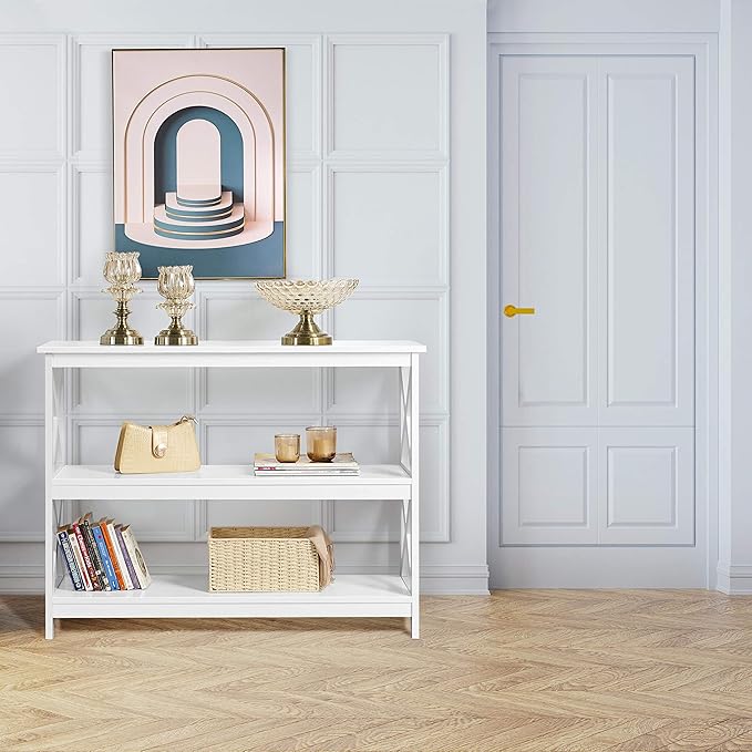 Yaheetech Television Stands &amp Entertainment Centers with 3 Tier Storage Shelf TV Stand for Living Room White
