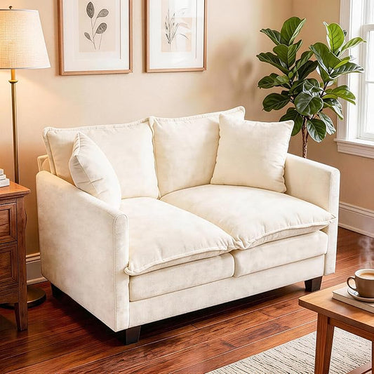 KYJ 50 Loveseat Sofa Couch 2 Seater Couch Small Mini Compact Chenille Cloud Sofa 27 Deep Seat with Detachable Pillow Cover for Bedroom Living Room Dorm Apartment Small Spaces 2-Beige