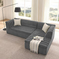 KEIKI 106 L-Shaped Chenille Modular Sectional Sofa with Chaise &amp Wave-Shaped Armrest Upholstered Boneless 3-Seater Couch with Memory Foam Cushion No Assembly Required for Living Room Grey