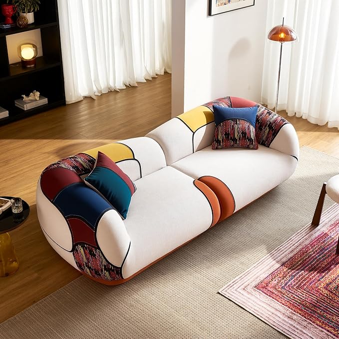 YINIX 102 Oversized Modern Curved Sofa Minimalist 4-Seat Chenille Couch for Living Room Apartment Boneless Sectional Floor Lounge Couches with Bohemian Style Pillows No Assembly