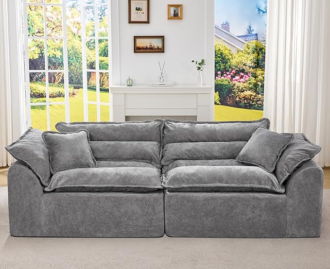 Hobestluk 104 Sectional Sofa Couches 3 Seater Modular Sofa Boneless Couch Cloud Couch with Removable Cushion Modular Sectional Couches for Living Room(Grey)