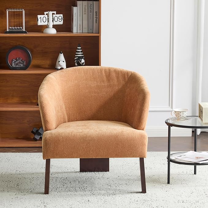 Christopher Knight Home Ashby Mid-Century Modern Fabric Accent Chair Living Room Solid Wood Lounge Chair Bedroom Soft Cushion Comfy Reading Chair Home Office Sofa Barrel Armchair Light Orange