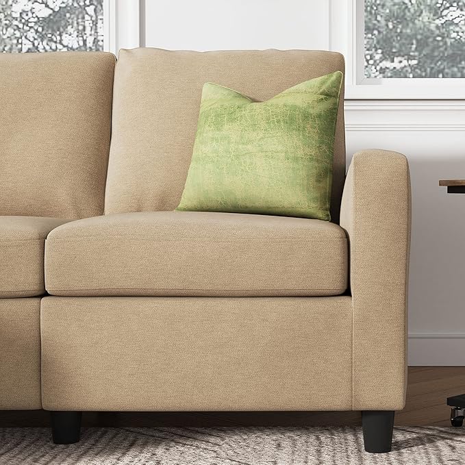 HONBAY L Shaped Couch with Linen FabricConvertible Reversible Sectional Sofa for Small Space Dark Beige