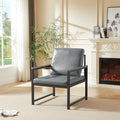 PVC Artificial Leather Armchair Retro Leisure Accent Chair with Extra Soft Padded Cushion Metal Armrests Modern Reading Arm Chair with Black Metal e for Living RoomOfficeBedroomStudy Gray