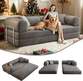 78.8 Modern Convertible Floor Sleeper Sofa Bed Corduroy Modular Boneless Couch with Silver Fixed-Shape Frame No Assembly Futon Cloud Loveseat with Pull-Out Bed for Living Room (Grey)