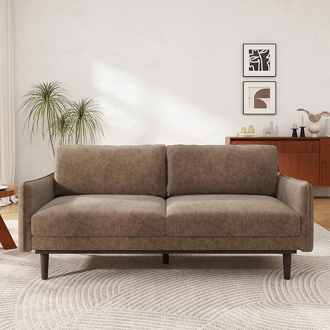 Christopher Knight Home Brena Modern Fabric Upholstered Loveseat Sofa Wooden 2 Seater Sofa Couch with Deep Seat Comfy Cloud Couch for Living Room Bedroom Home Office Brown