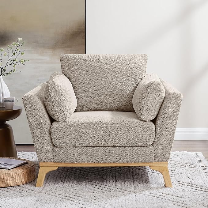 VANOMi Large-Sized Accent Chair Thick Cushion Bedroom Reading Chair Comfortable Living Room Single Sofa Boucle Camel